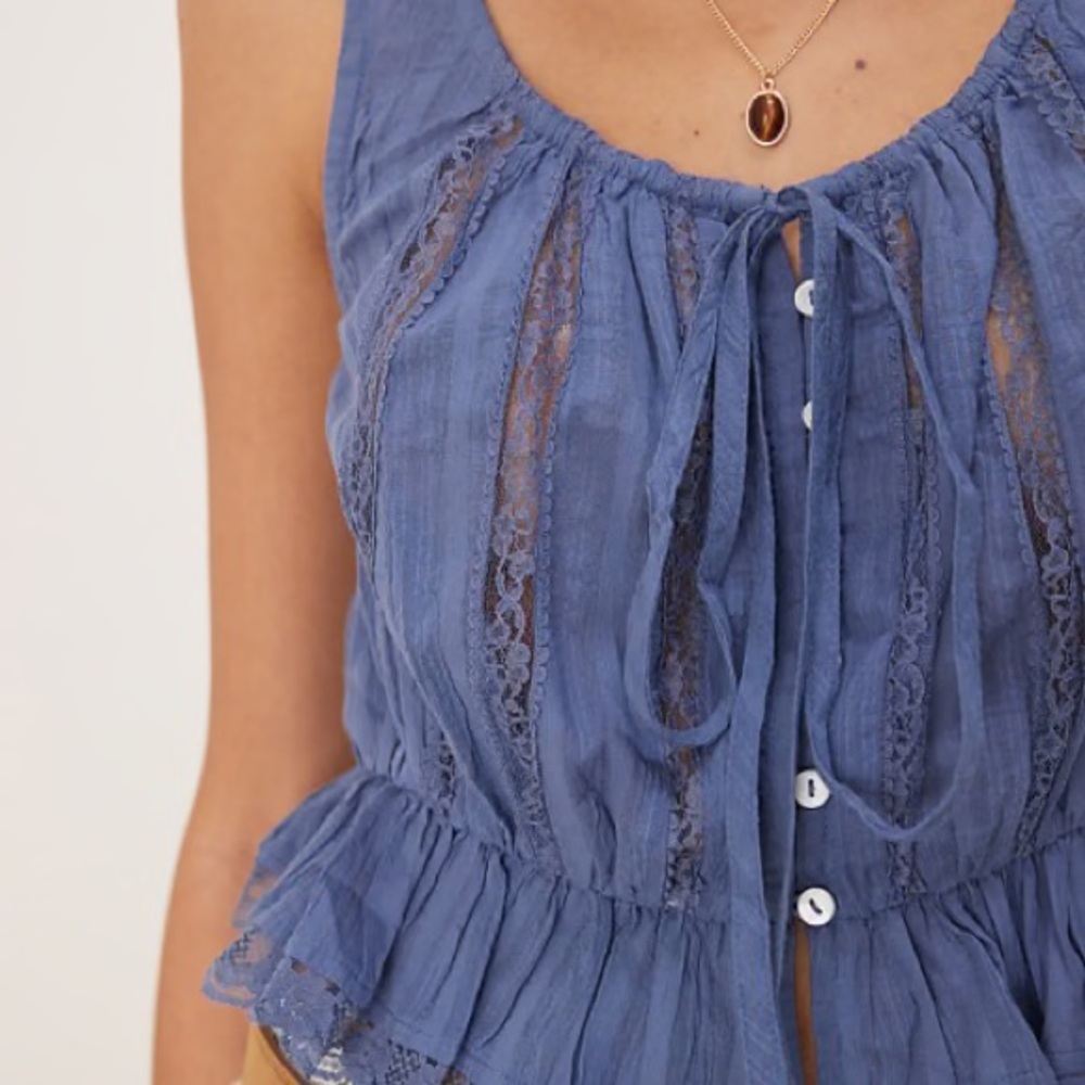 Free People Blue Ruffled Alana Tank Top - Picture 2 of 7